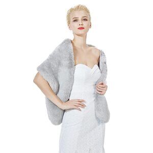 4119 Luxury Bridal Party Evening Wedding Faux Fur Shawl Wrap